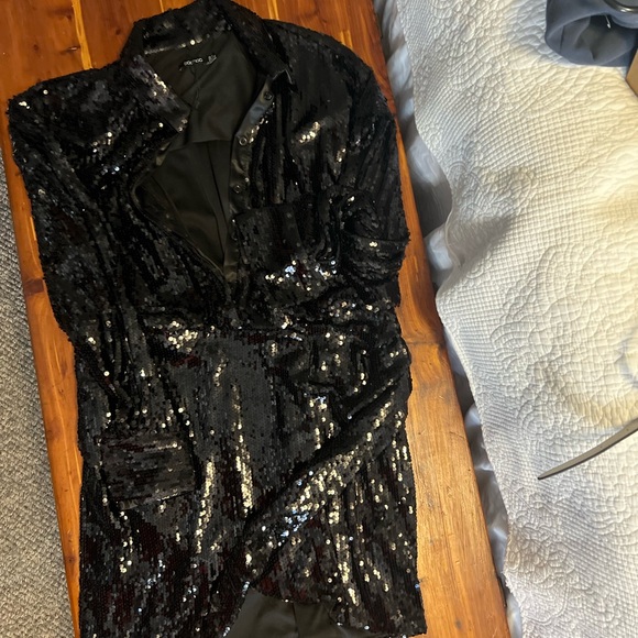 Boohoo Petite Dresses & Skirts - Boohoo sequin shirt dress with faux wrap skirt detail